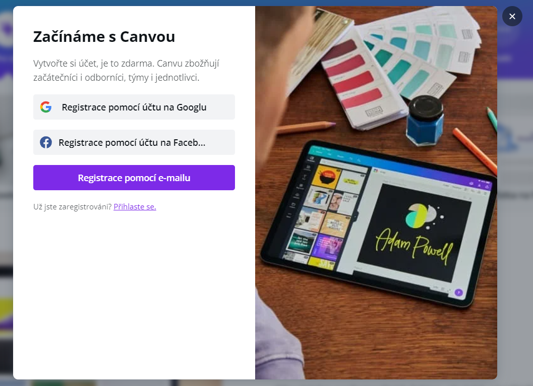 registrace canva